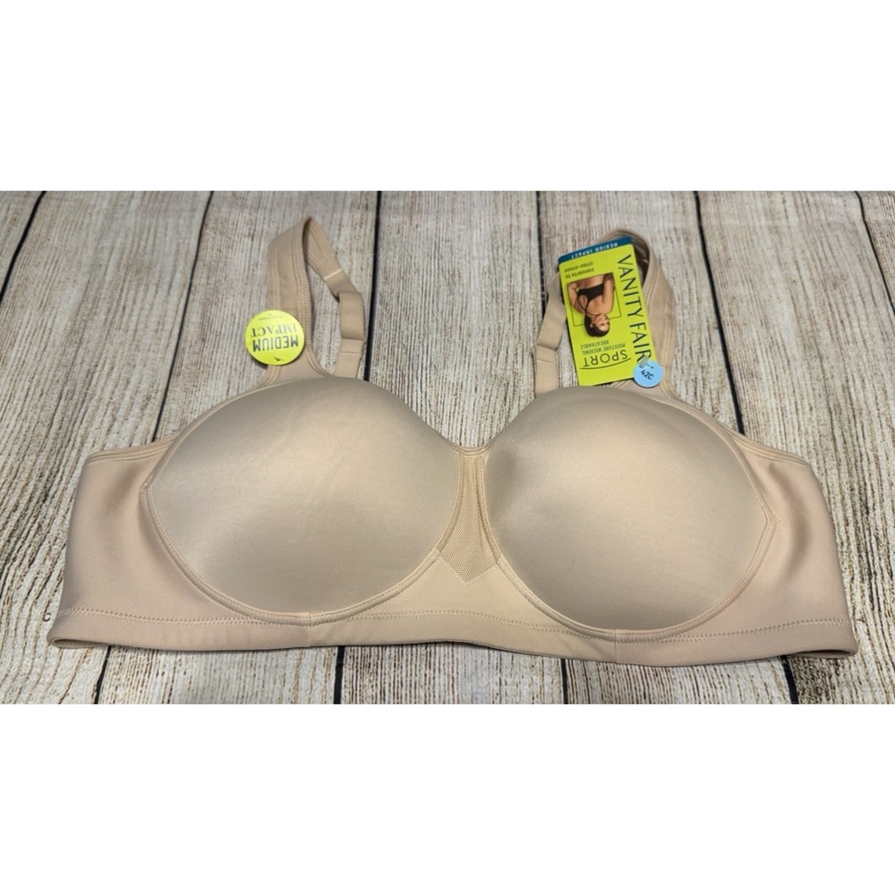 NWT Vanity Fair Beige Medium Impact Sport 71500 Bra Sz 42C New with Tags TubB8